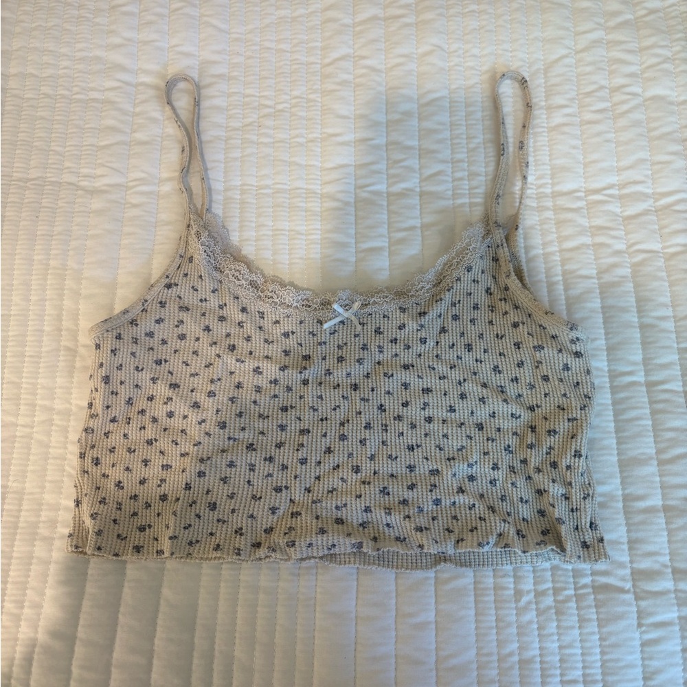 Brandy Melville Gray and Black Fitted Crop Camisole